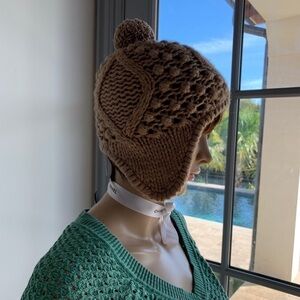 Carolina Amato Beanie Pom Pom Earflap Hat